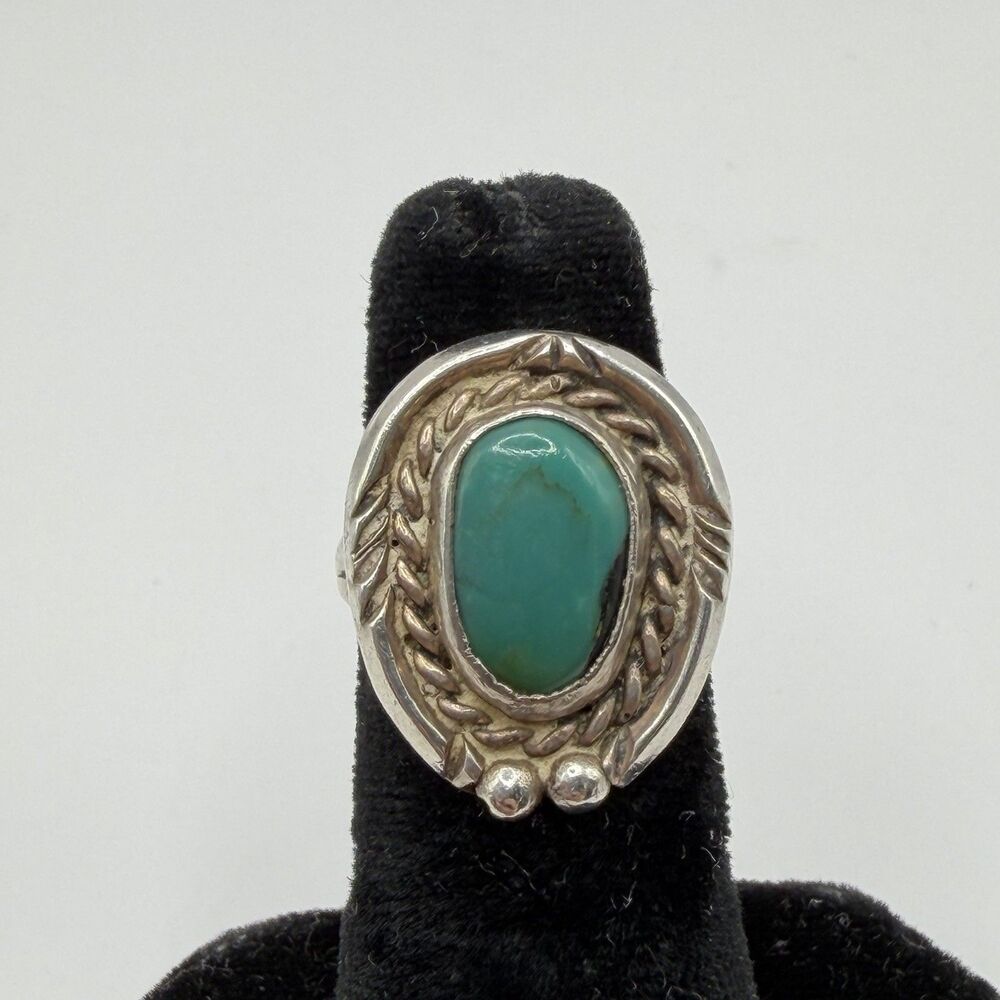 925 Sterling Silver Turquoise Oval Statement Ring Size 4 Southwest 5.8g Size 7